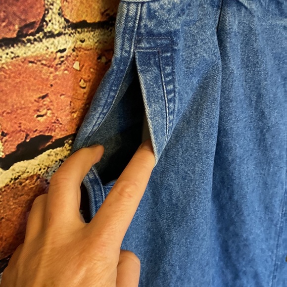 Vintage Tanjay A-Line Button Up Midi Flowy Jean Denim Skirt with Pockets Size L - Picture 3 of 11